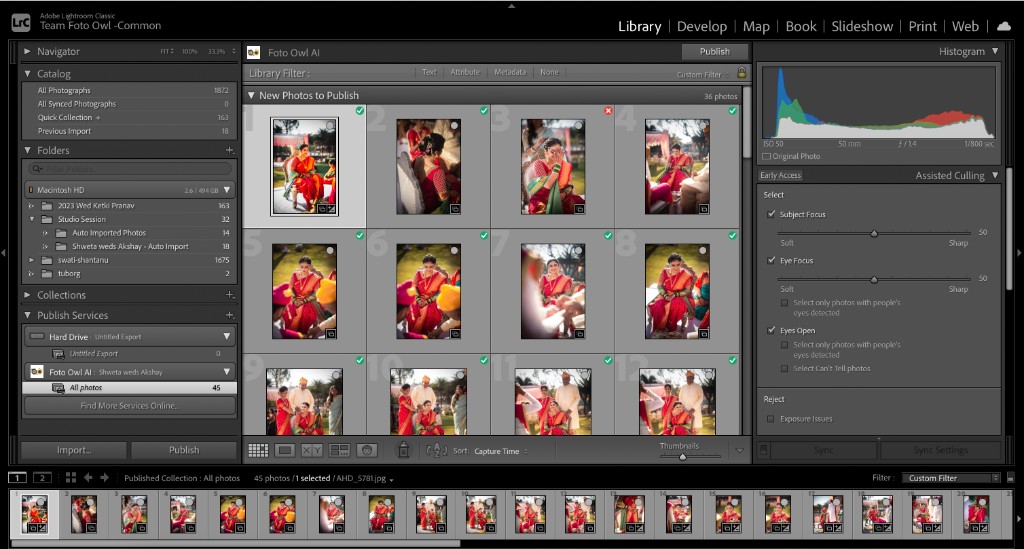 Lightroom Foto Owl publish service showing 36 photos selected for upload