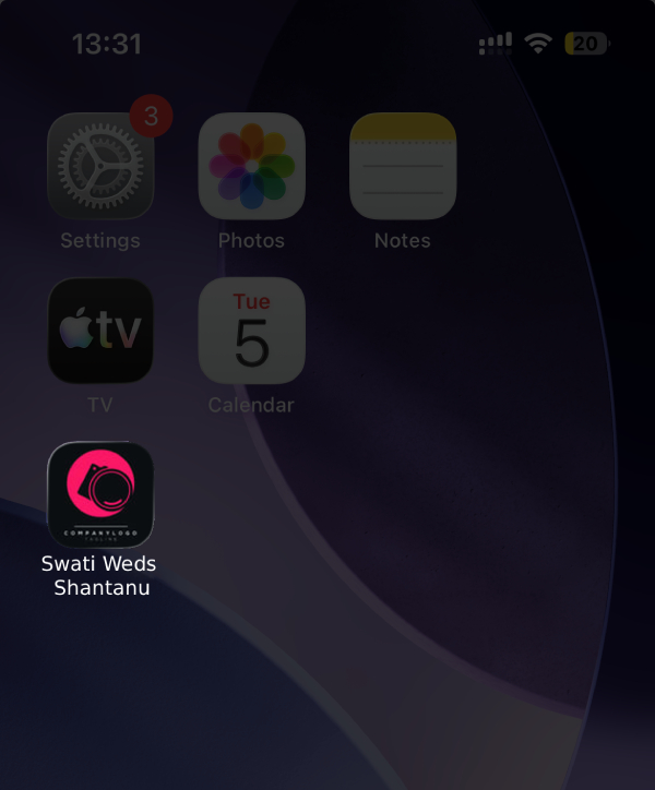 Installed wedding gallery app icon on home screen