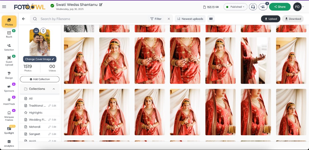 FotoOwl wedding gallery dashboard background