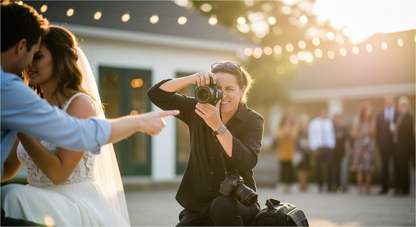Wedding photographer capturing a couple at golden hour to represent starting a wedding photography business