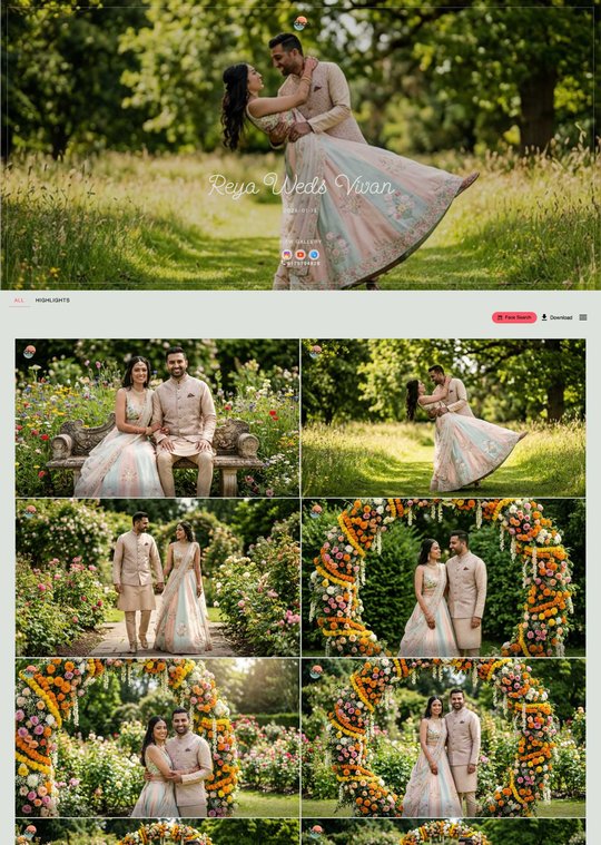 Multi-day online wedding photo gallery with face search—wedding photo delivery software for multi-function Indian weddings